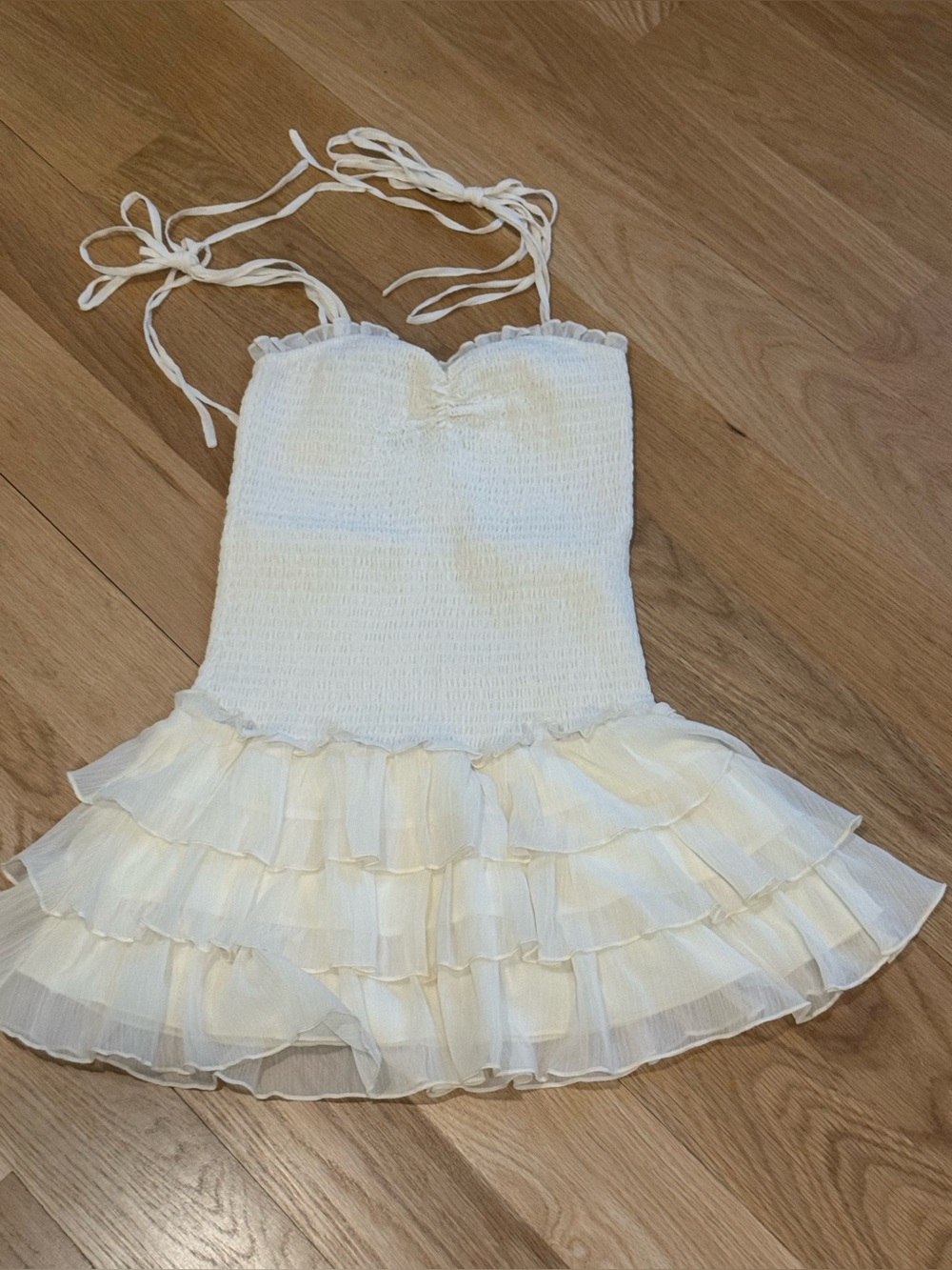 Katie J NYC Cream Smocked Ruffle Sundress